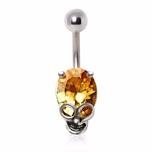 316L Surgical Steel Topaz Gem Alien Skull Navel Ring-WildKlass Jewelry