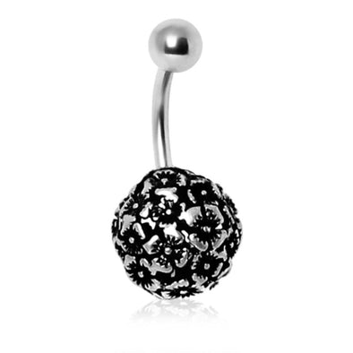 316L Surgical Steel Hollow Flower Ball Navel Ring-WildKlass Jewelry