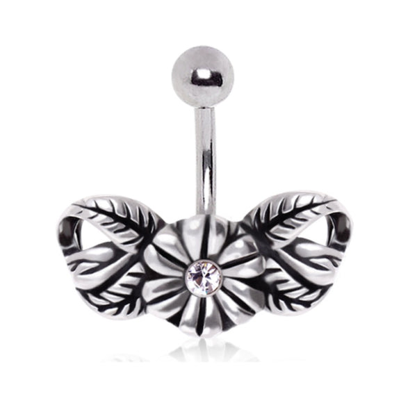 316L Surgical Steel Sweet Gemmed Daisy Bow Navel Ring-WildKlass Jewelry