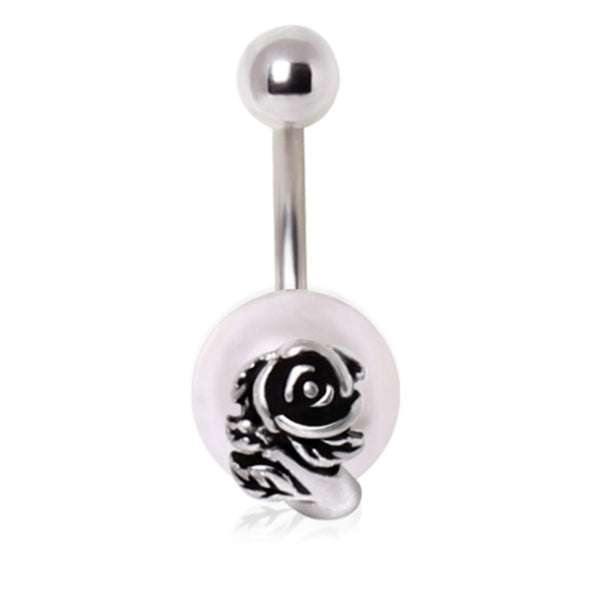316L Surgical Steel Pearl Navel Ring with Rose-WildKlass Jewelry