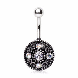 316L Surgical Steel Antique Gemmed Shield Navel Ring-WildKlass Jewelry