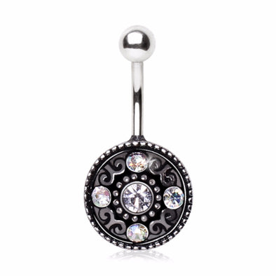 316L Surgical Steel Antique Gemmed Shield Navel Ring-WildKlass Jewelry