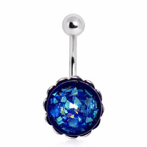 316L Surgical Steel Blue Bubble Synthetic Opal Navel Ring-WildKlass Jewelry