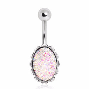 316L Textured Aurora Borealis Synthetic Opal Navel Ring-WildKlass Jewelry