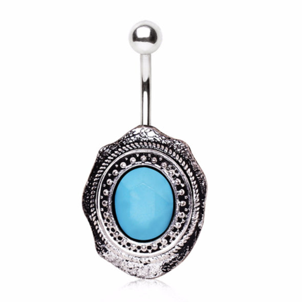 316L Surgical Steel Antique Turquoise Brooch Navel Ring-WildKlass Jewelry