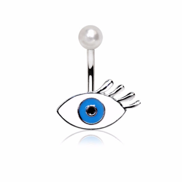 316L Stainless Eyelash Evil Blue Eye Navel Ring-WildKlass Jewelry
