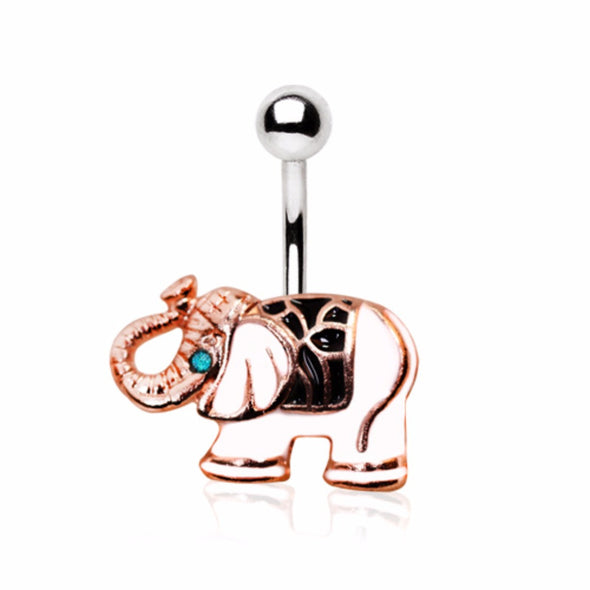 Rose Gold Plated White Elephant Navel Ring-WildKlass Jewelry