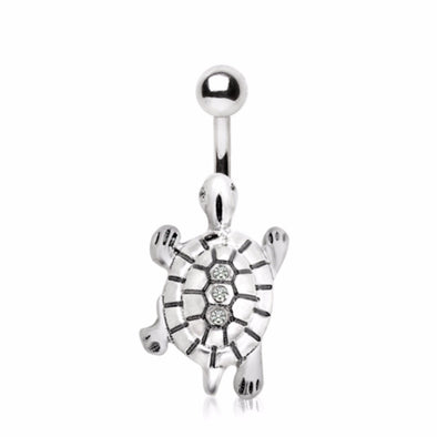316L Stainless Steel Gemmed Turtle Navel Ring-WildKlass Jewelry