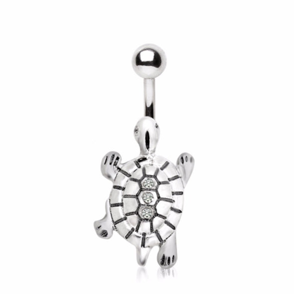 316L Stainless Steel Gemmed Turtle Navel Ring-WildKlass Jewelry
