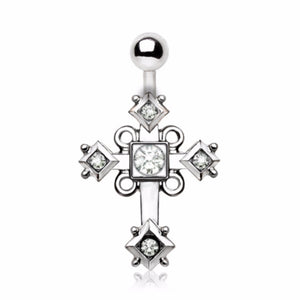 316L Stainless Steel Sparkling Budded Cross Navel Ring-WildKlass Jewelry