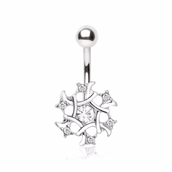 316L Stainless Steel Multi-CZ Snowflake Navel Ring-WildKlass Jewelry