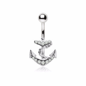 316L Stainless Steel Gemmed Anchor Navel Ring-WildKlass Jewelry