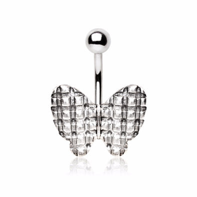 316L Stainless Steel Checkered Butterfly Navel Ring-WildKlass Jewelry