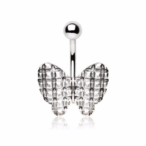 316L Stainless Steel Checkered Butterfly Navel Ring-WildKlass Jewelry