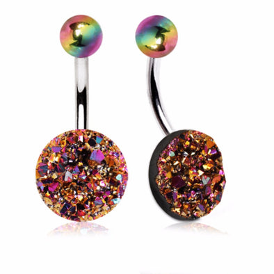 316L Stainless Steel Rainbow Raw Crystal Navel Ring-WildKlass Jewelry