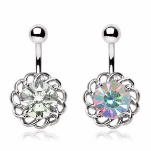 316L Stainless Steel Sparkling Flower Navel Ring-WildKlass Jewelry