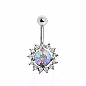316L Surgical Steel Multi CZ Floral Navel Ring-WildKlass Jewelry