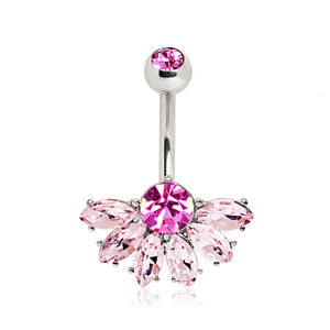 316L Stainless Steel Deluxe Pink Jeweled Fan WildKlass Navel Ring-WildKlass Jewelry