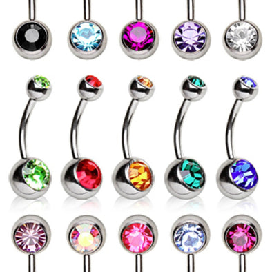 316L Surgical Steel Navel Ring with Gemmed Balls-WildKlass Jewelry