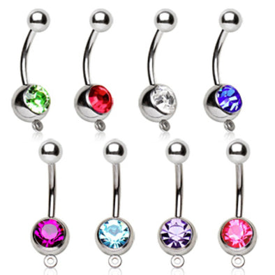 316L Surgical Steel Navel Ring with Gems and a Ring to Attach Dangle-WildKlass Jewelry