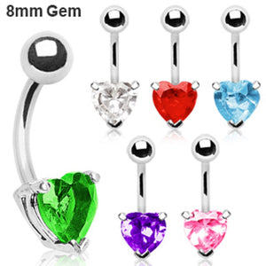 316L Surgical Steel Prong Set 8mm Heart CZ Navel Ring-WildKlass Jewelry