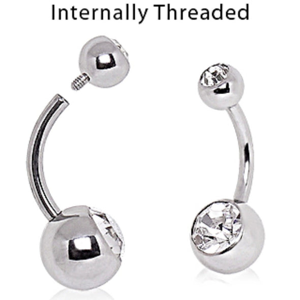 316L Surgical Steel Internally Threaded Navel Ring with Clear CZ Balls-WildKlass Jewelry