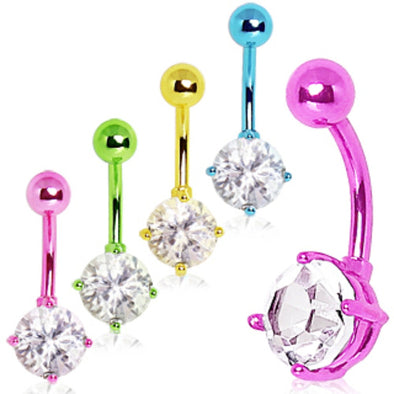 Neon Color Plated Prong Set 8mm Round CZ Navel Ring-WildKlass Jewelry