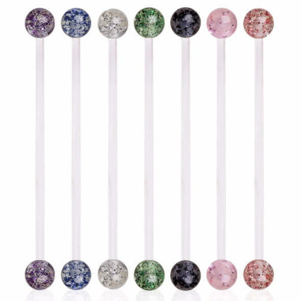 BioFlex Pregnancy Navel Ring with UV Coated Acrylic Glitter Balls-WildKlass Jewelry