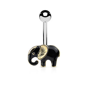 Gold and Black Elephant 316L Surgical Steel WildKlass Belly Button Navel Rings-WildKlass Jewelry
