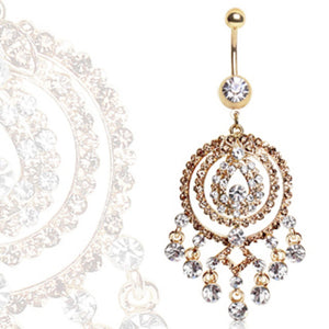 Gold Plated Navel Ring with Round Chandelier-WildKlass Jewelry