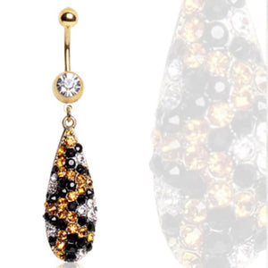 Gold Plated Water Drop Shaped Navel Ring with Leopard Print CZs-WildKlass Jewelry