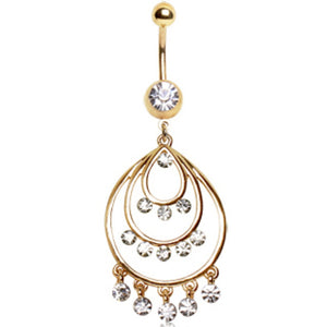 18Kt Gold Plated Navel Ring with 3 Tier round Chandelier-WildKlass Jewelry