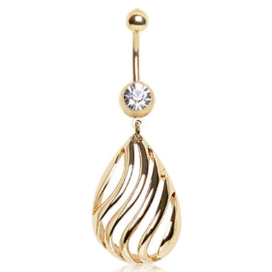 Gold Plated Navel Ring with Kisses Shpaed Dangle-WildKlass Jewelry