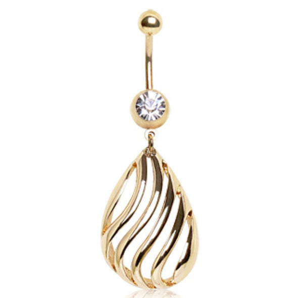Gold Plated Navel Ring with Kisses Shpaed Dangle-WildKlass Jewelry