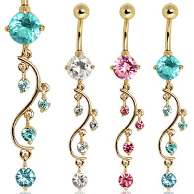 Gold Plated Multi-Tiered Curved Dangle Navel Ring-WildKlass Jewelry