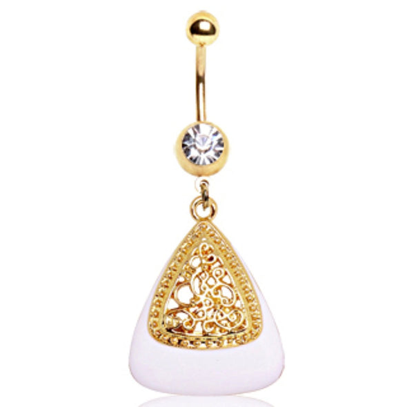 Gold Plated White & Gold Triangle Navel Ring-WildKlass Jewelry