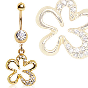 Gold Plated CZ Flower Navel Ring-WildKlass Jewelry