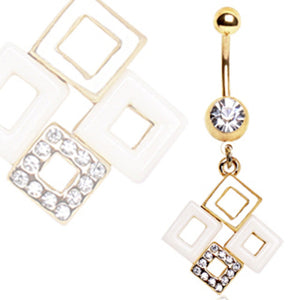 Gold Plated Linked Boxes Navel Ring-WildKlass Jewelry