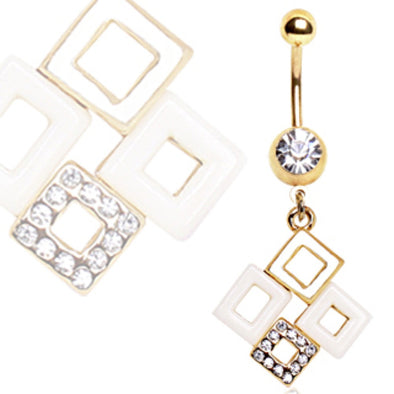 Gold Plated Linked Boxes Navel Ring-WildKlass Jewelry