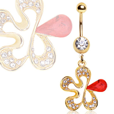 Gold Plated Red CZ Flower Navel Ring-WildKlass Jewelry