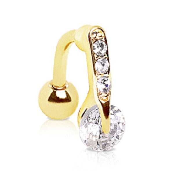 Gold Plated Top Down Round CZ Navel Ring-WildKlass Jewelry