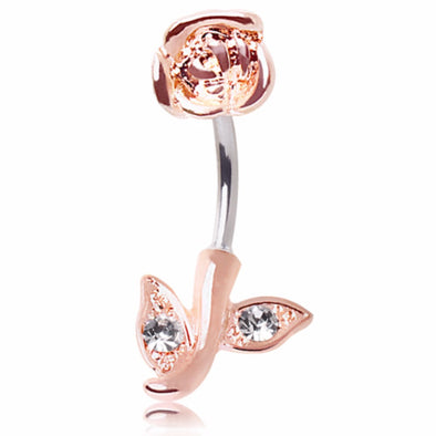 Gold Plated 316L Rose Top Down Navel Ring-WildKlass Jewelry
