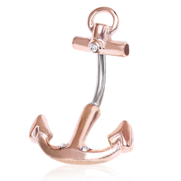 316L Surgical Steel Rose Gold Plated Anchor Navel Ring-WildKlass Jewelry