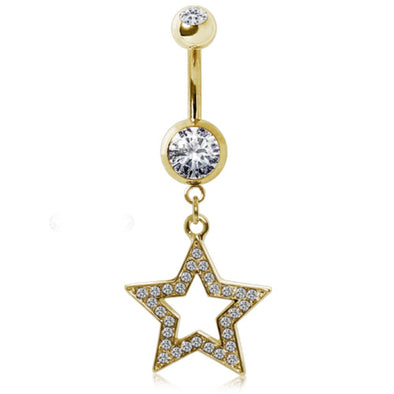Gold-Plated 316L Surgical Steel Gemmed Star Navel Ring-WildKlass Jewelry
