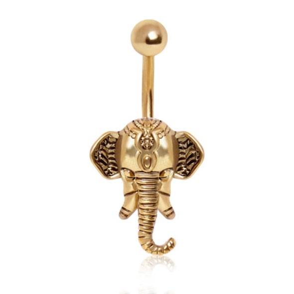 Gold Plated Decorated Elephant Navel Ring-WildKlass Jewelry