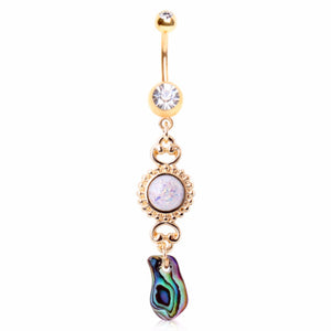 Gold Plated Sunburst Navel Ring with Synthetic Opal and Abalone-WildKlass Jewelry