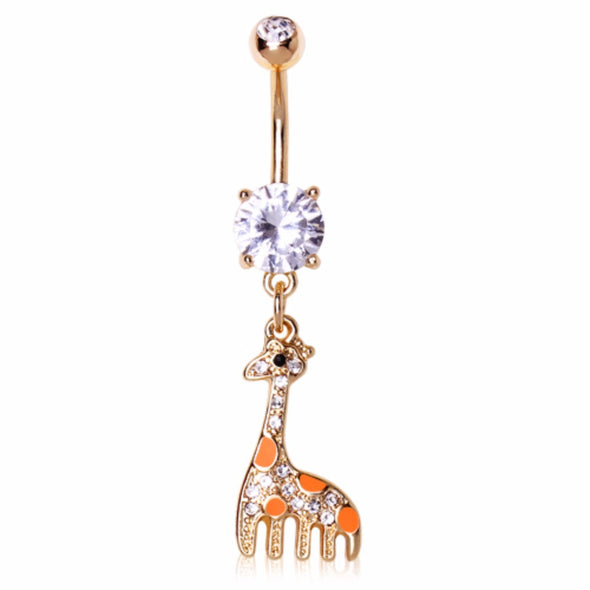 Gold Plated Gemmed Giraffe Dangle Navel Ring-WildKlass Jewelry