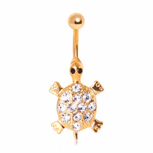 Gold Plated Gemmed Sea Turtle Navel Ring-WildKlass Jewelry