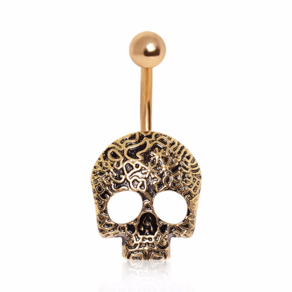 Gold Plated Vine Skull Navel Ring-WildKlass Jewelry