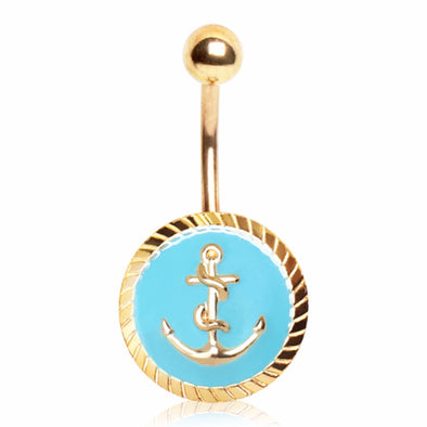 Gold Plated Blue Anchor Seal Navel Ring-WildKlass Jewelry